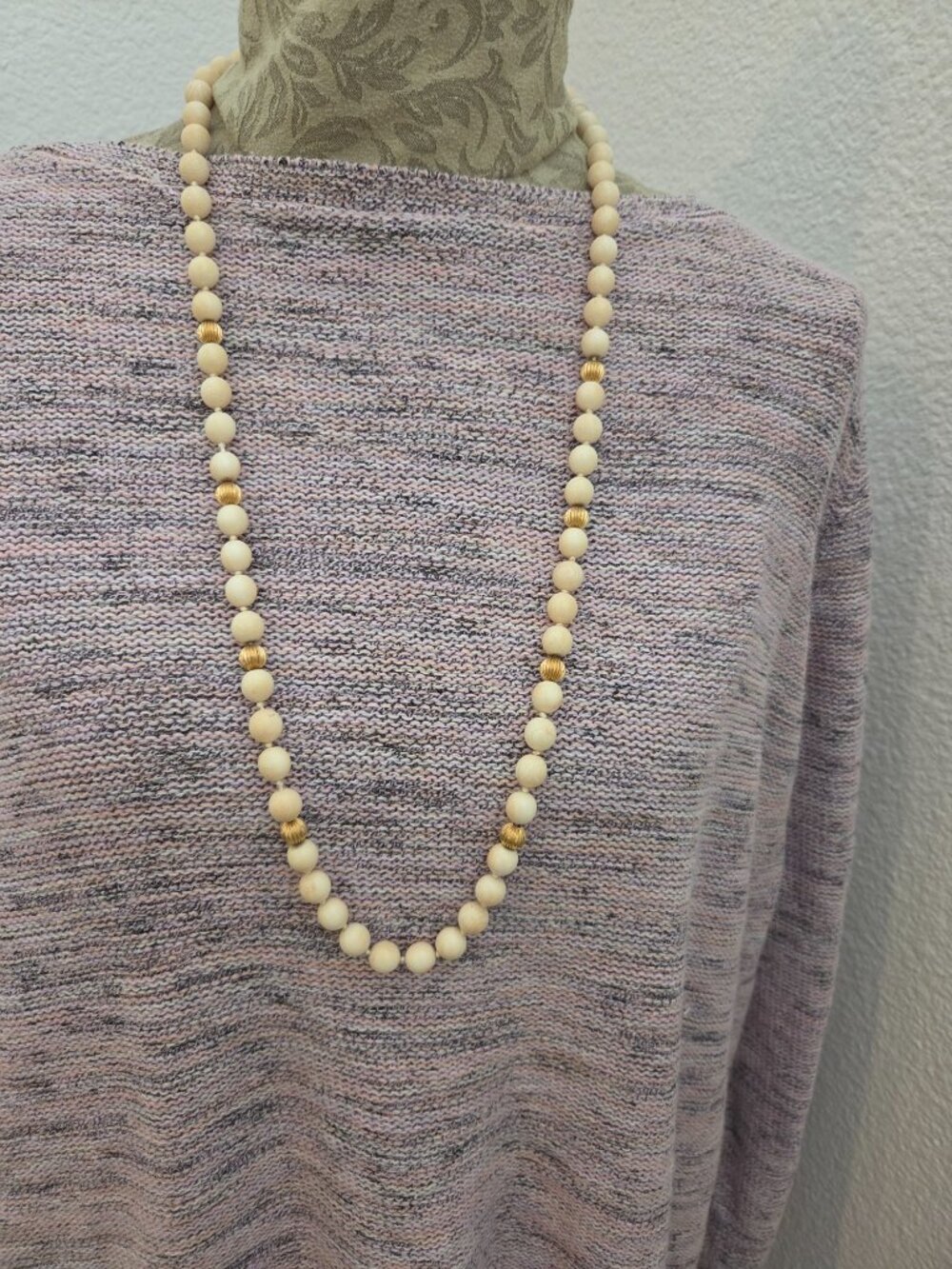 J. Jill Heathered Pink Crew Neck Sweater & Necklace - Picture 3 of 7